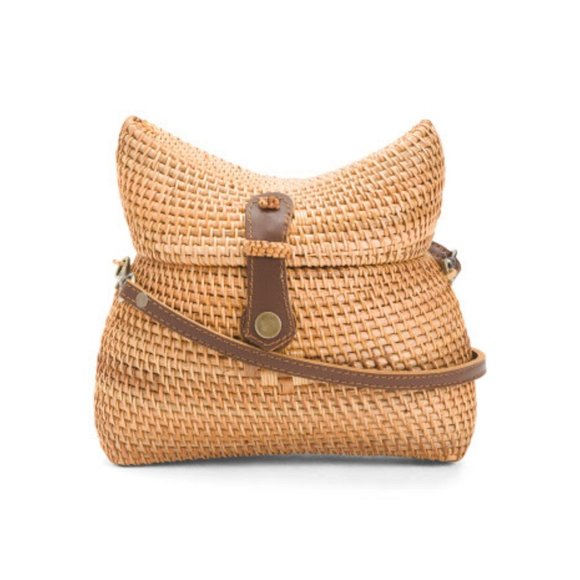 Handwoven Wicker Barrel Crossbody Rattan Bag - Picture 1 of 4